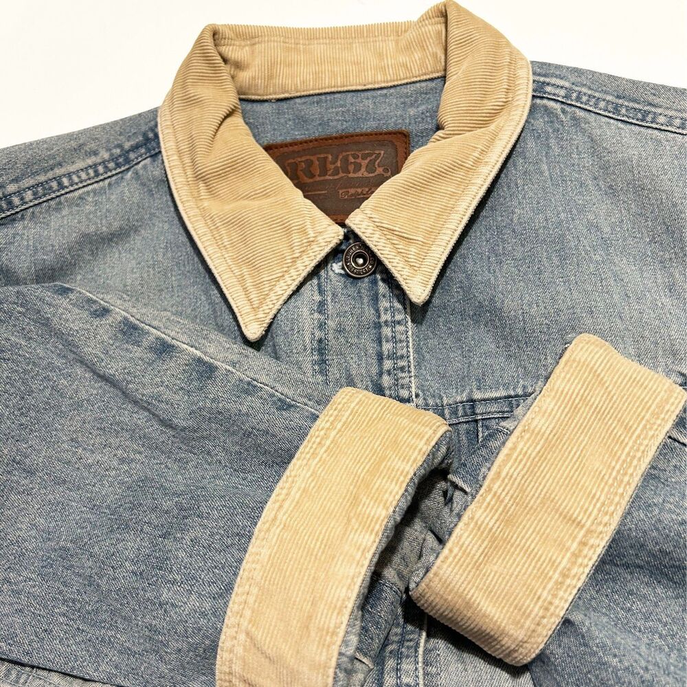 Ralph Lauren Jean Jacket Women's Large Blue Denim Tan Corduroy Collar/Cuffs
